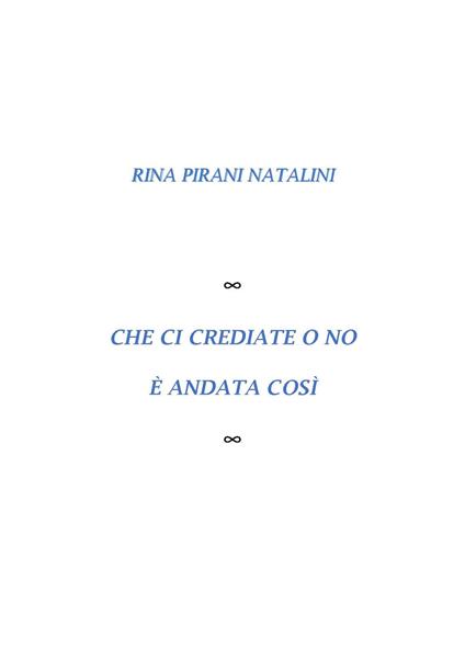 Che ci crediate o no è andata così - Rina Pirani Natalini - copertina