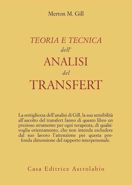 Teoria e tecnica dell'analisi del transfert - Merton M. Gill - copertina