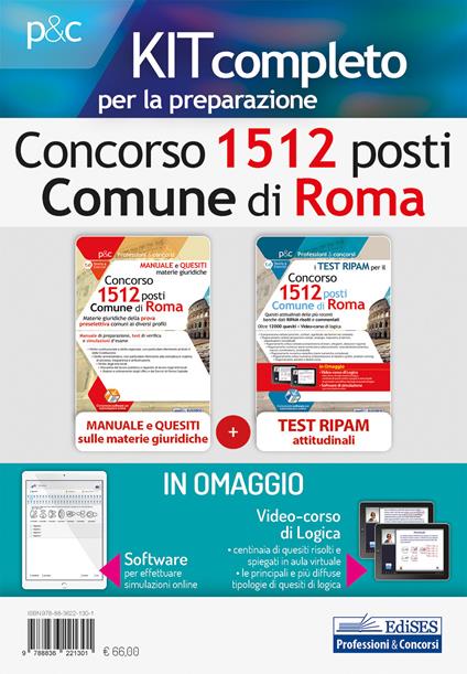 Kit Concorso 1512 posti nel Comune di Roma. Test attitudinali e materie giuridiche. Teoria, test e simulazioni per la preparazione alla prova preselettiva. Con software di simulazione - copertina