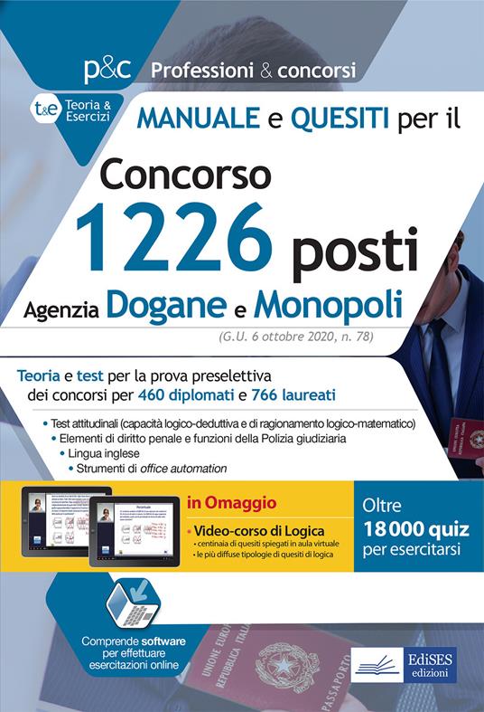 Concorso 1226 posti Agenzia Dogane e Monopoli 2020. Manuale e quesiti per la preselezione. Con simulatore. Con video corso di logica - copertina