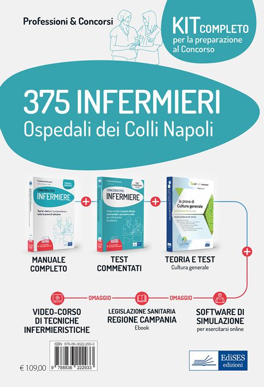 Kit completo per la preparazione al concorso 375 Infermieri Ospedale dei Colli Napoli: Il manuale dei concorsi per infermiere. Guida completa a tutte le prove di selezione-I test dei concorsi per infermiere. Ampia raccolta di quesiti ufficiali per test preselettivi e prove pratiche-La prova a test di cultura generale. Teoria ed esercizi commentati. Con e-book. Con software di simulazione. Con videocorso - Rosario Caruso,Francesco Pittella,Guglielmo Guerriero - copertina