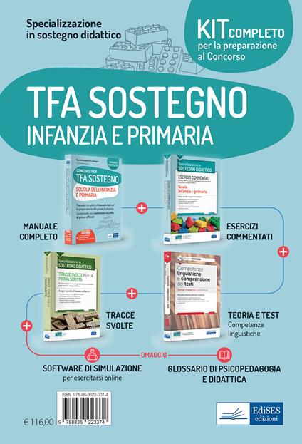 Kit completo per la preparazione al concorso: Specializzazione in sostegno didattico-Competenze linguistiche e comprensione del testo. Teoria ed esercizi commentati per tutti i concorsi-EdiTEST. Tracce svolte per la prova scritta di sostegno didattico-TFA scuola infanzia e primaria. Con software di simulazione - Valeria Crisafulli,Olimpia Rescigno - copertina