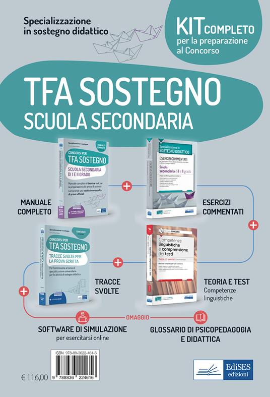 Kit completo concorso Specializzazione in sostegno didattico. TFA scuola secondaria. Eserciziari + Manuale + Tracce svolte + Software + Glossario. Con espansione online. Con software di simulazione - Valeria Crisafulli - copertina