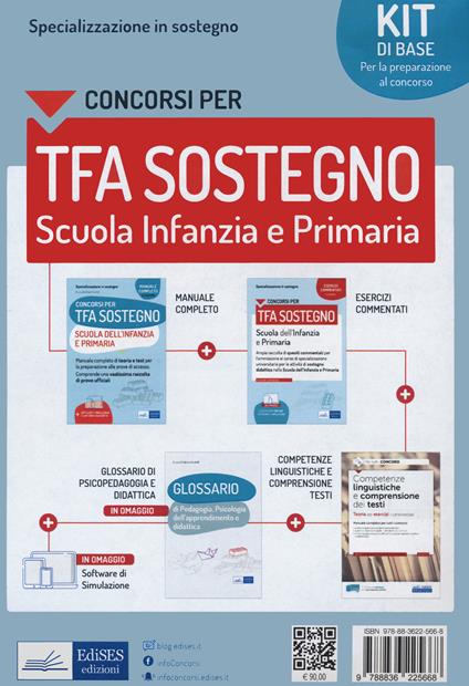 Kit completo concorso Specializzazione in sostegno didattico. TFA scuola infanzia e primaria. Eserciziari + Manuale + Tracce svolte + Software + Glossario - copertina