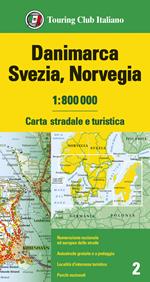 Danimarca, Svezia, Norvegia 1:800.000. Carta stradale e turistica