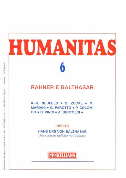 Humanitas (2005). Vol. 6: Rahner e Balthasar. - copertina