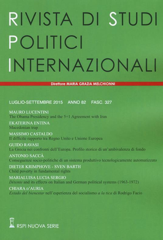 Rivista di studi politici internazionali (2015). Vol. 3 - copertina