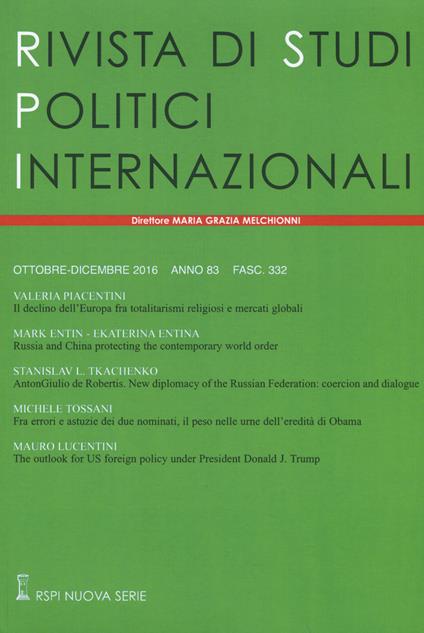 Rivista di studi politici internazionali (2016). Vol. 4 - copertina