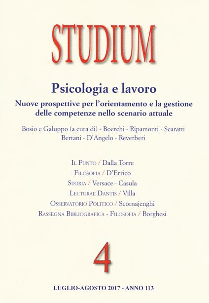 Studium (2017). Vol. 4: Psicologia e lavoro: Nuove prospettive per l’orientamento e la gestione delle competenze nello scenario attuale - copertina