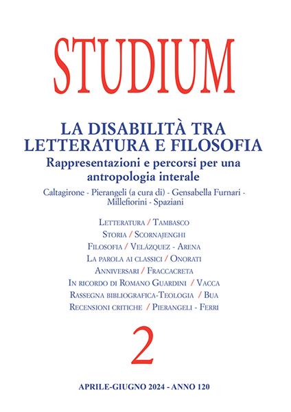 Studium (2024). Vol. 2: La disabilità tra letteratura e filosofia. Rappresentazioni e percorsi per una antropologia interale - copertina