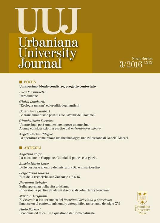 Urbaniana University Journal. Euntes Docete (2013). Ediz. integrale. Vol. 3: Focus. Umanesimo: ideale condiviso, progetto contestato . - Angèle Rachel Bilégué,Giambattista Formica,Dominique Lambert - copertina