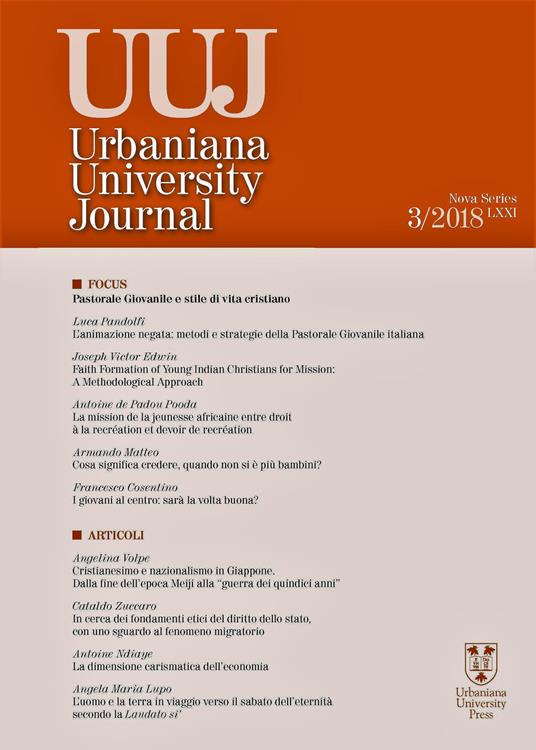 Urbaniana University Journal. Euntes Docete (2018). Vol. 3: Pastorale giovanile e stile di vita cristiana - copertina
