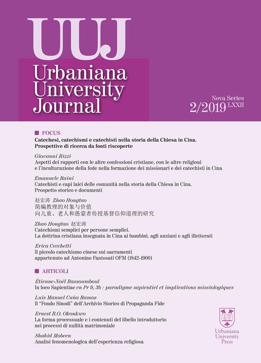 Urbaniana University Journal. Euntes Docete (2019). Vol. 2: Catechesi, catechismi e catechisti nella storia della Chiesa in Cina. Prospettive di ricerca da fonti riscoperte. - Étienne-Noël Bassoumboul,Erica Cecchetti,Luis Manuel Cuna Ramos - copertina