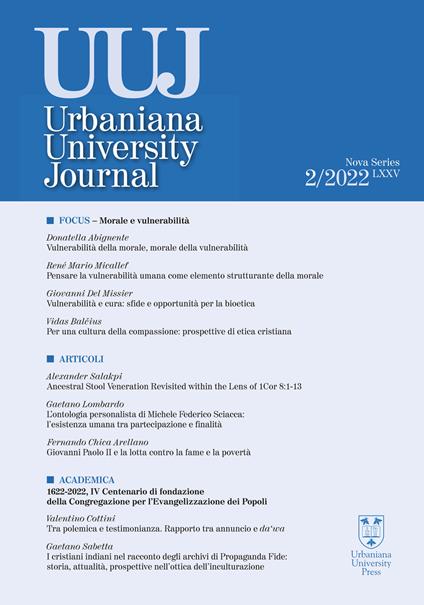 Urbaniana University Journal. Euntes Docete (2022). Vol. 2: Focus morale e vulnerabilità - copertina