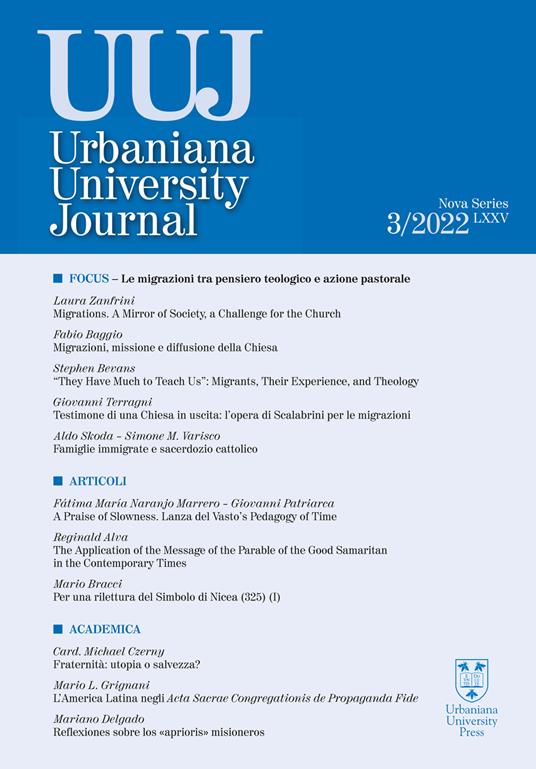 Urbaniana University Journal. Euntes Docete (2022). Vol. 3: Focus. Le migrazioni tra pensiero teologico e azione pastorale - copertina