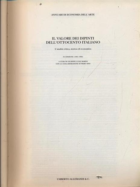 Il valore dei dipinti dell'Ottocento (1991-92) - Giuseppe L. Marini - copertina