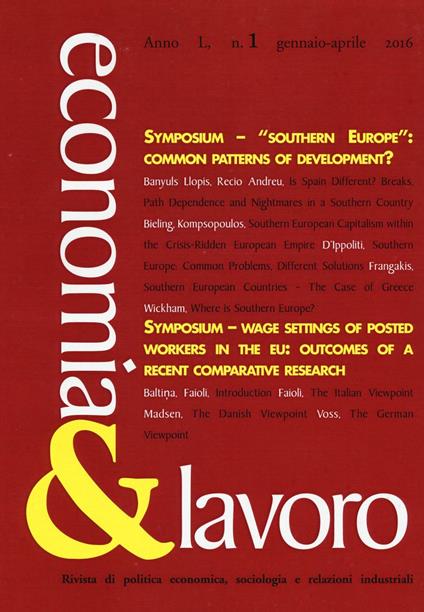 Economia & lavoro (2016). Vol. 1 - copertina