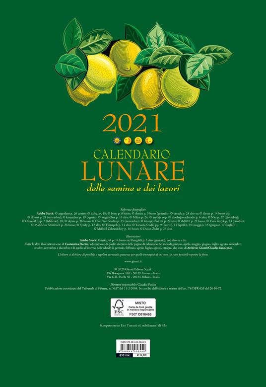 Calendario lunare 2021 da parete (26,5 x 38,5) - 2