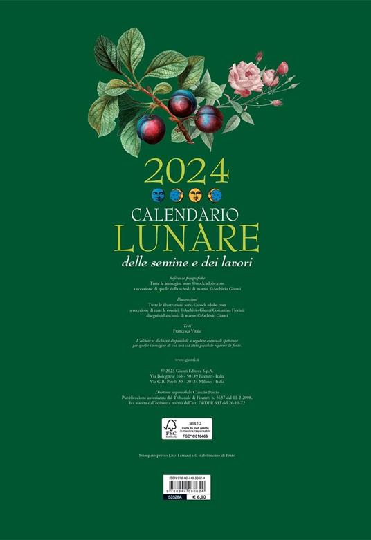 Calendario lunare 2024, calendario stampabile fasi lunari, poster lunare  acquerello, astrologia, calendario da parete, pianificatore annuale -   Italia