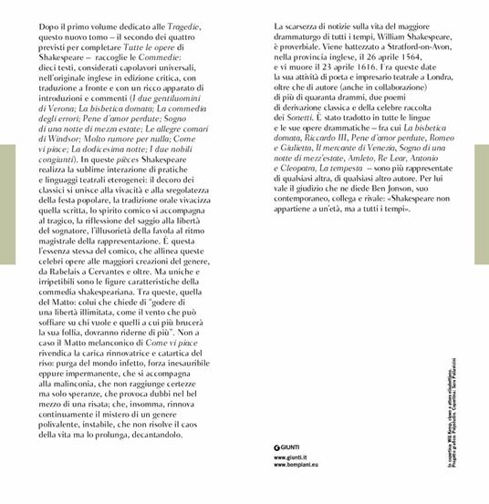 Tutte le opere. Testo inglese a fronte. Vol. 2: Commedie - William  Shakespeare - Libro - Bompiani - Classici della letteratura europea