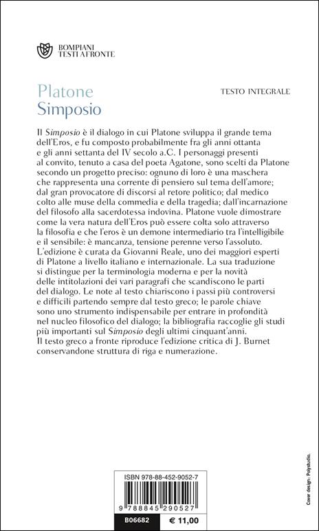 Il Simposio. Testo greco a fronte di Platone: Bestseller in Antica -  9788842050773