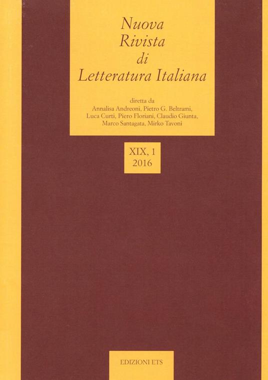 Nuova rivista di letteratura italiana (2016). Vol. 1 - copertina