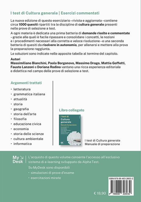 I test di cultura generale. Esercizi commentati. Ediz. MyDesk. Con Contenuto digitale per download e accesso on line - Massimiliano Bianchini,Paola Borgonovo,Massimo Drago - 2