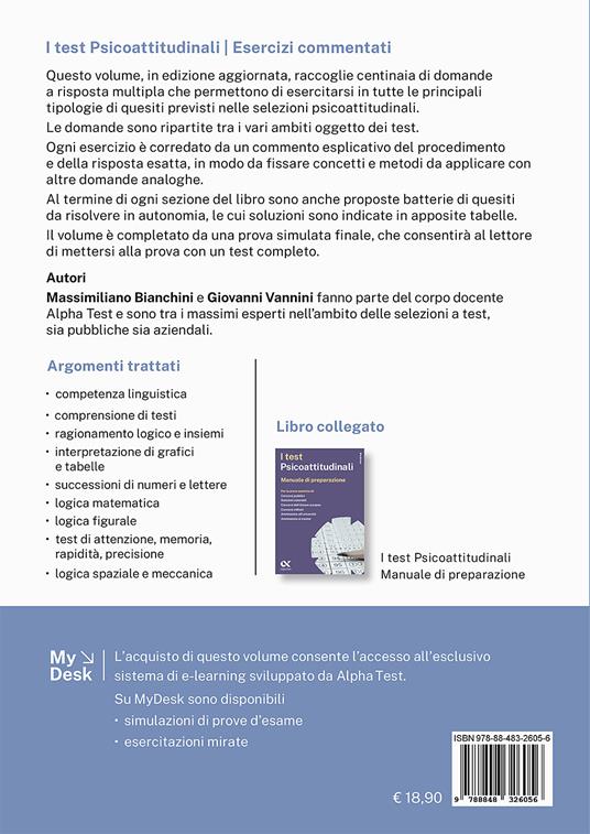 I test psicoattitudinali. Esercizi commentati. Ediz. MyDesk. Con Contenuto digitale per download e accesso on line - Massimiliano Bianchini,Giovanni Vannini - 2