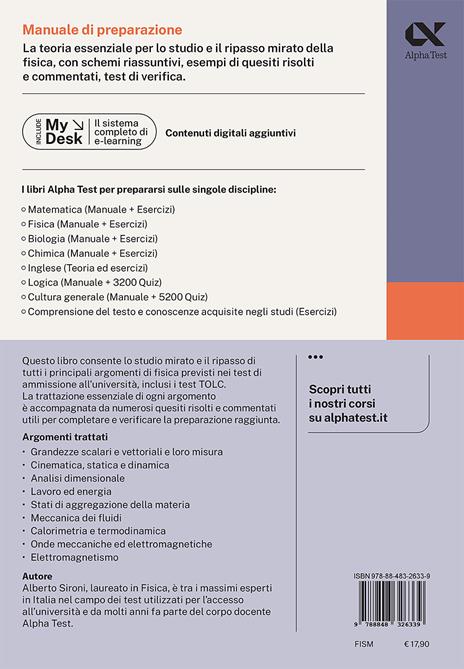 Alpha Test Fisica. Manuale di preparazione - Alberto Sironi - 2
