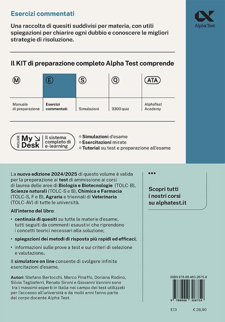 Alpha Test. Biotecnologie e farmacia TOLC-B, TOLC-F e TOLC-S. Esercizi  commentati. Ediz. MyDesk. Con software di simulazione - Stefano Bertocchi -  Stefania Provasi - - Libro - Alpha Test - TestUniversitari