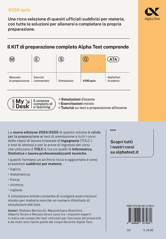 Alpha Test. Ingegneria. TOLC-I. 4100 quiz - Stefano Bertocchi, Alberto  Sironi, Massimiliano Bianchini - Libro Alpha Test