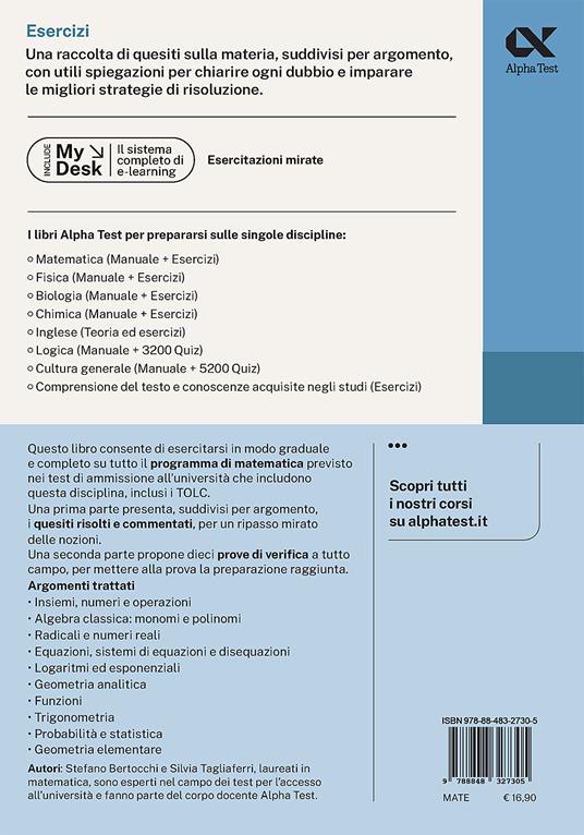 Alpha Test. Esercizi di matematica. Ediz. MyDesk - Stefano Bertocchi -  Silvia Tagliaferri - - Libro - Alpha Test - TestUniversitari