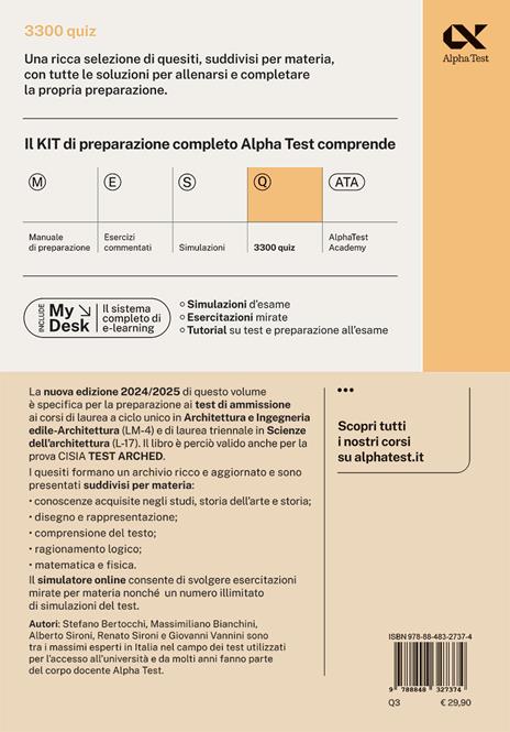 Alpha Test. Architettura. Test arched. 3300 quiz. Per l'ammissione a Architettura, Ingegneria Edile-Architettura, Scienze dell'architettura. Ediz. MyDesk. Con Contenuto digitale per download e accesso on line - Stefano Bertocchi,Massimiliano Bianchini,Alberto Sironi - 2