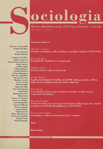 Sociologia. Rivista quadrimestrale di scienze storiche e sociali (2002). Vol. 2 - Gabriele De Rosa - copertina