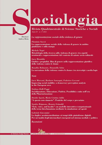 Sociologia. Rivista quadrimestrale di scienze storiche e sociali (2021). Vol. 1 - copertina