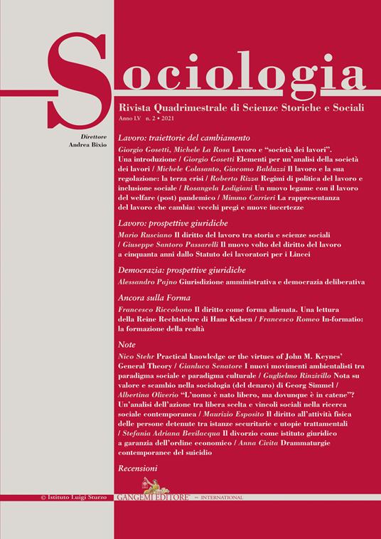 Sociologia. Rivista quadrimestrale di scienze storiche e sociali (2021). Vol. 2 - copertina