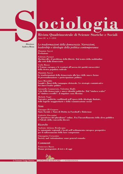 Sociologia. Rivista quadrimestrale di scienze storiche e sociali (2018). Vol. 3 - Andrea Bixio - ebook