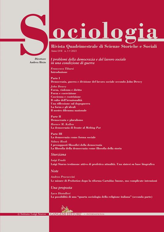 Sociologia. Rivista quadrimestrale di scienze storiche e sociali (2023). Vol. 1 - copertina