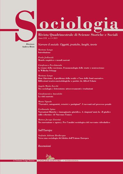 Sociologia. Rivista quadrimestrale di scienze storiche e sociali (2023). Vol. 2 - copertina