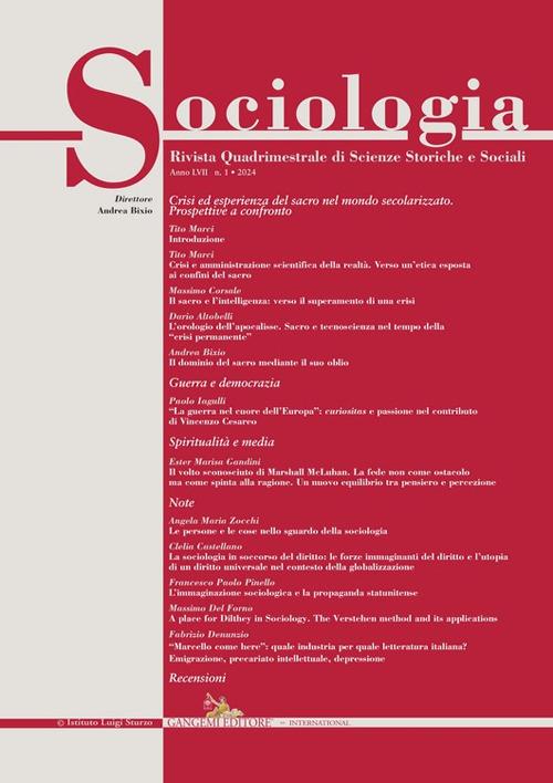 Sociologia. Rivista quadrimestrale di scienze storiche e sociali (2024). Vol. 1 - copertina