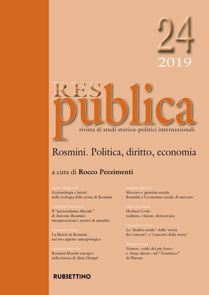 Res publica (2019). Vol. 24: Rosmini. Politica, diritto, economia. - copertina