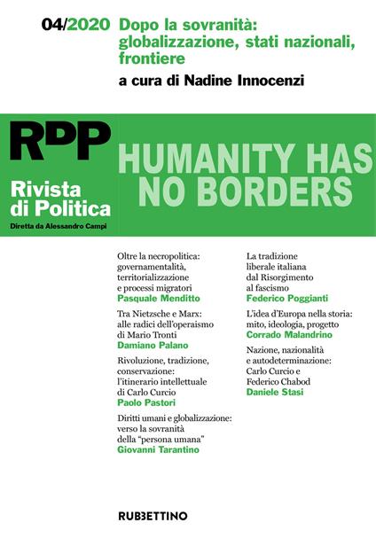 Rivista di politica (2020). Vol. 4: Dopo la sovranità: globalizzazione, stati nazionali, frontiere. - copertina