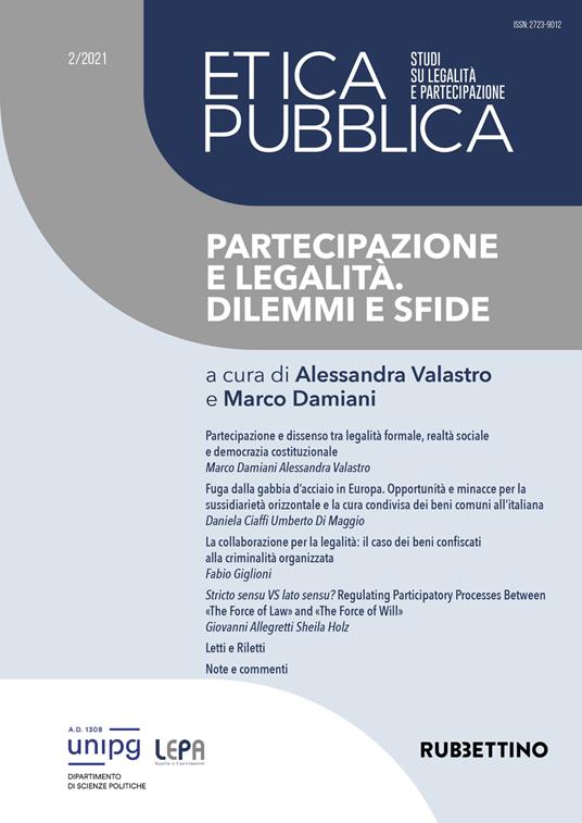 Etica pubblica. Studi su legalità e partecipazione (2021). Vol. 2: Partecipazione e legalità. Dilemmi e sfide. - copertina