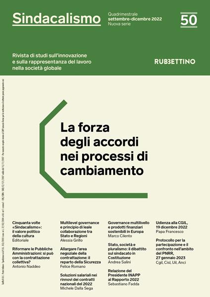 Sindacalismo. Rivista di studi sull'innovazione e sulla rappresentanza del lavoro nella società globale (2022). Vol. 50 - copertina