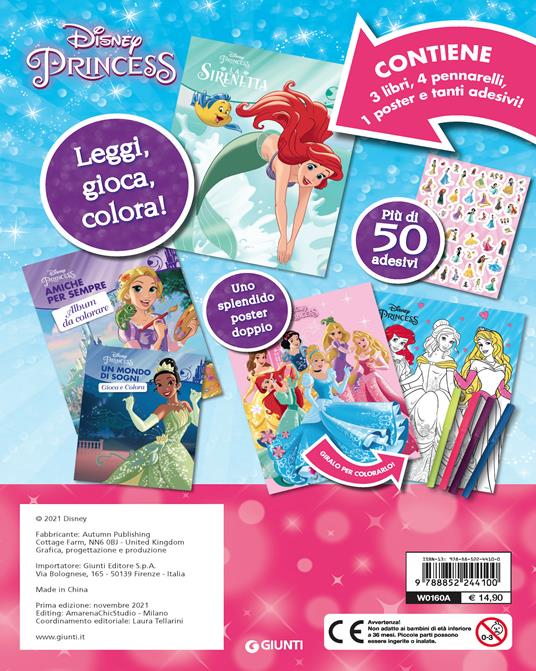 Disney princess. Storie di latta. Con adesivi. Ediz. a colori. Con 4  pennarelli. Con Poster - Libro - Disney Libri 