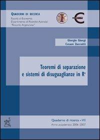 Teoremi di separazione e sistemi di disuguaglianze in Rn - Giorgio Giorgi,Cesare P. Zuccotti - copertina