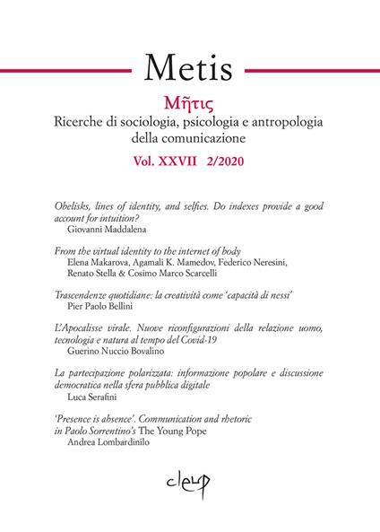 Metis. Ricerche di sociologia, psicologia e antropologia della comunicazione (2020). Vol. 28 - copertina