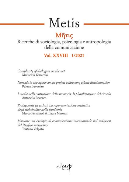 Metis. Ricerche di sociologia, psicologia e antropologia della comunicazione (2021). Vol. 38 - copertina