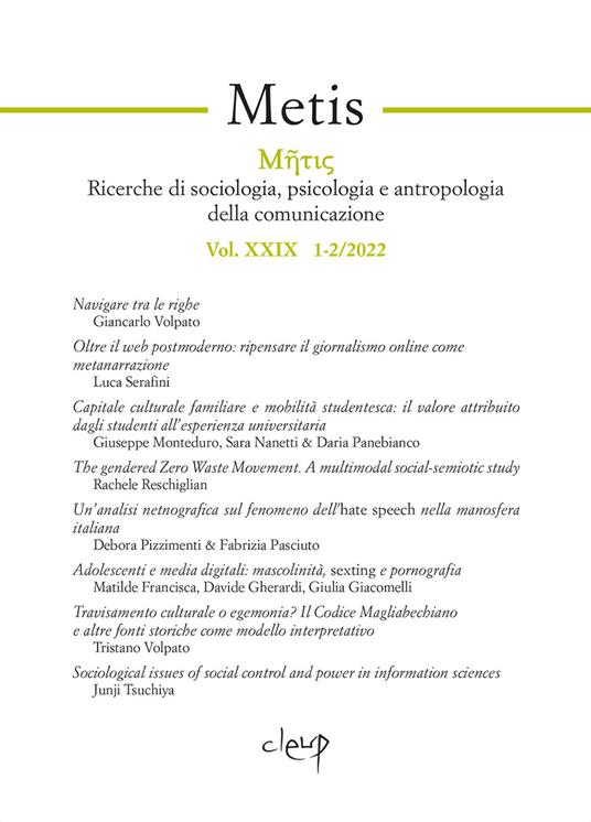 Metis. Ricerche di sociologia, psicologia e antropologia della comunicazione (2022). Vol. 1-2 - copertina