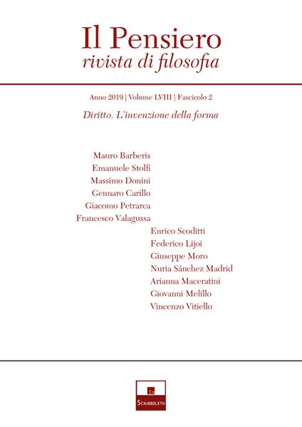 Il pensiero. Rivista di filosofia (2019). Vol. 58\2: Diritto. L'invenzione della forma. - copertina